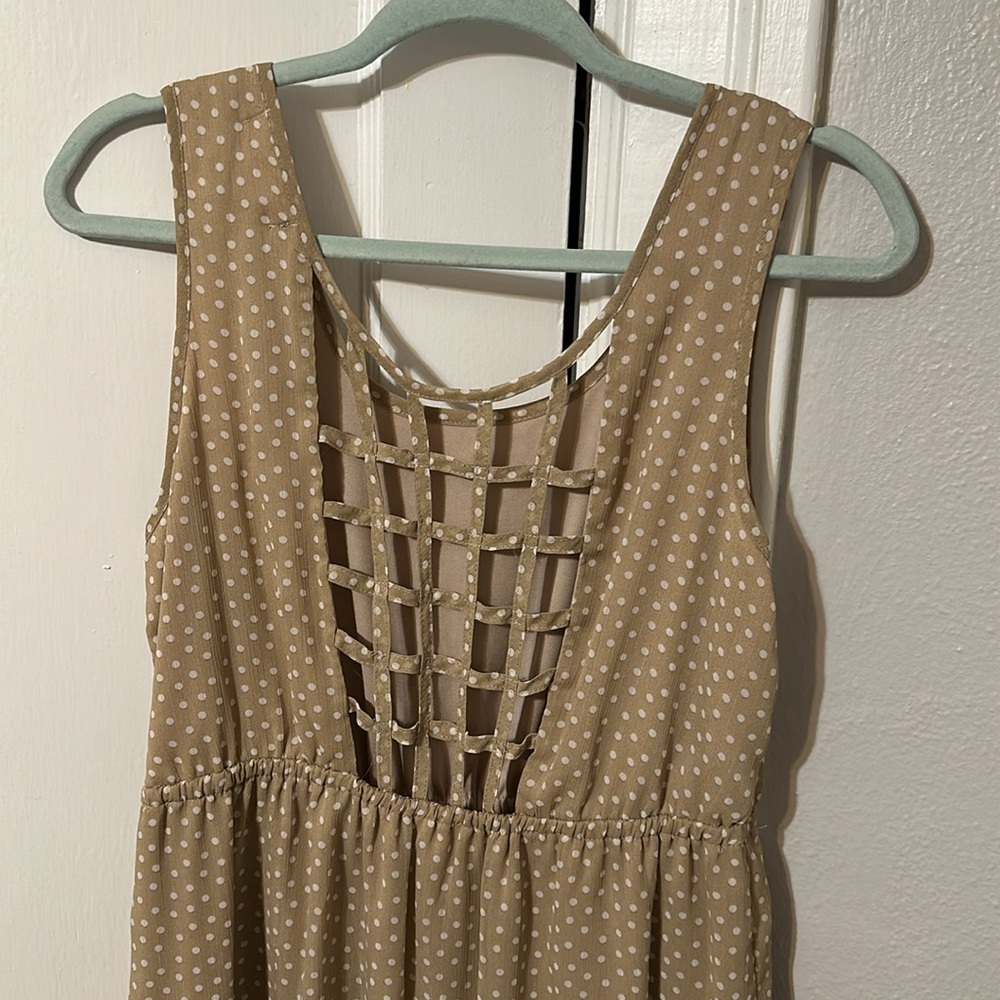Band of Gypsies tan and white polka dot dress